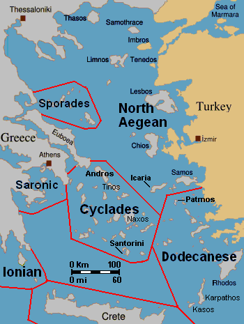 Starożytna Grecja, mapy ogólnotematyczne - Aegean_Sea_with_island_groups_labeled. Archipelagi Grecji.gif